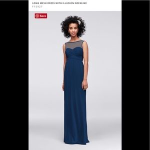 David’s Bridal Long Mesh Dress w Illusion Neckline